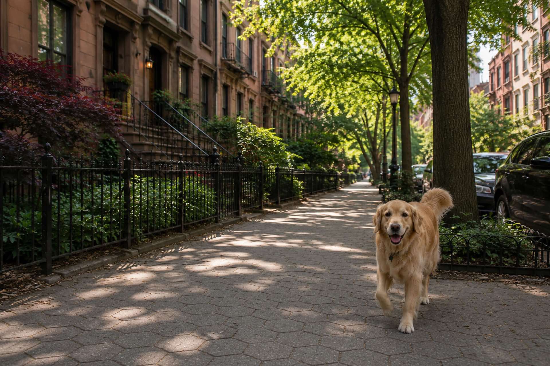 Labrador walking in the streets of New York suburbs